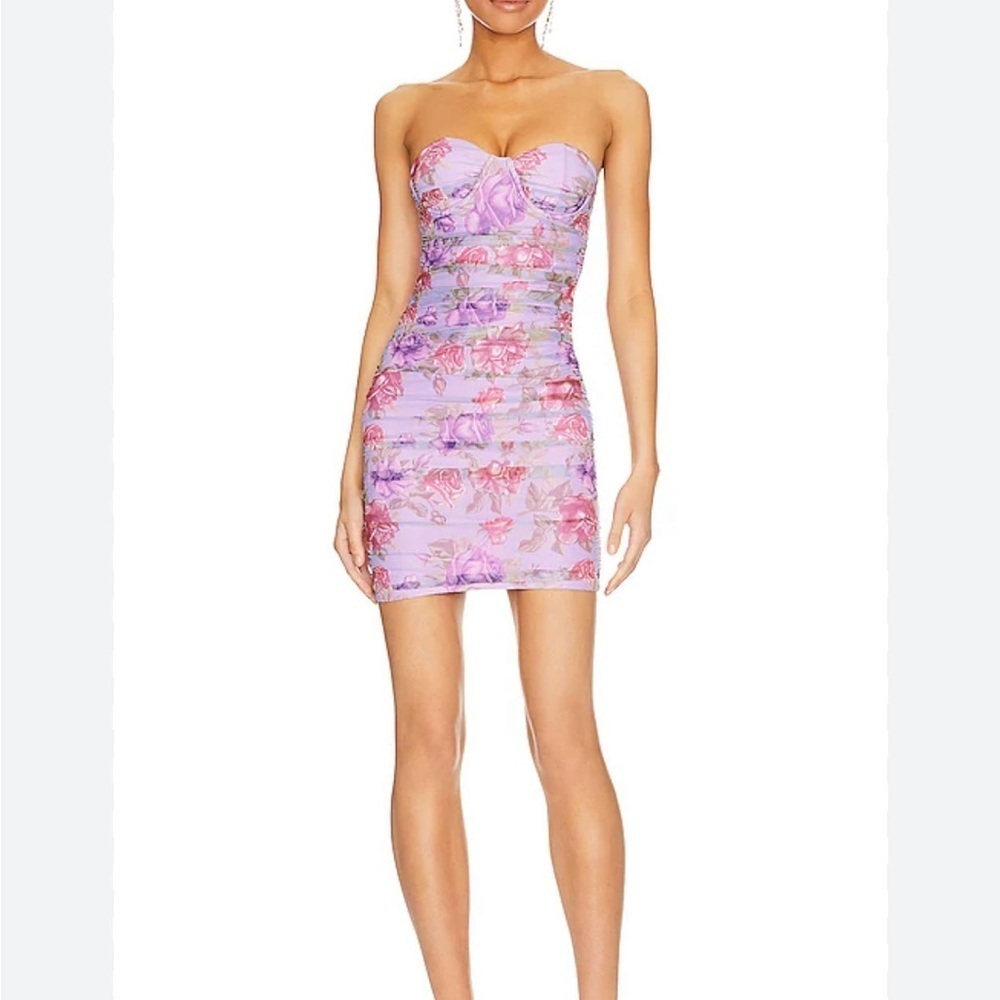 Revolve More to Come Genessy Bustier Purple Floral Strapless Mini Dress Medium